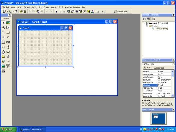 Hình 1 7 Màn hình làm việc của Visual Basic 6 0 a Thanh tiêu đề Title Bar Thanh 7