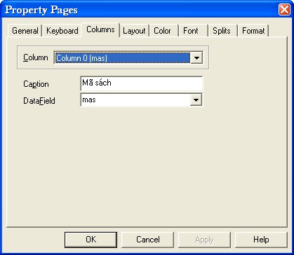  Trên hộp thoại Property Pages lần lượt chọn cột trong mục Column sau đó 14