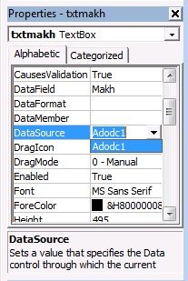 Đối với thuộc tính DataField của txtmakh ta nhấp chuột vào nút của hộp 2