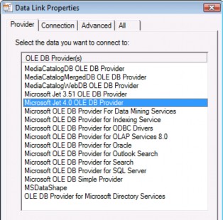 Bước 3 Chọn trình cung cấp Microsoft Jet rồi nhấn Next Tab Connection xuất hiện 1