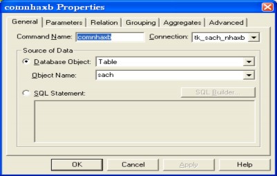 Nhấn nút OK để đóng hộp thoại comnhaxb Properties c Tạo một báo cáo đơn 17