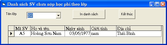  Report danh sách sinh viên chưa nộp học phí theo lớp  In danh sách lớp  15
