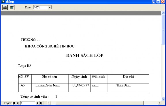  In danh sách lớp  Report danh sách sinh viên theo lớp Giải Bước 1 Tạo cơ 16