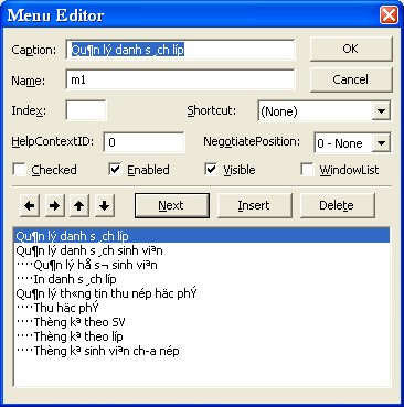Bước 19 Viết sự kiện Click cho các mục chọn trên menu Private Sub m1 Click 1