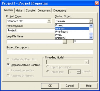 Hình 1 15 Hộp thoại Project Properties 1 7 8 Tạo tập tin EXE Sau khi thiết lập form 1