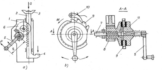 Hình 2 1 Kích thanh răng a Cấu tạo chung b Tay quay an toàn 1 Vỏ kích 2 thanh 1