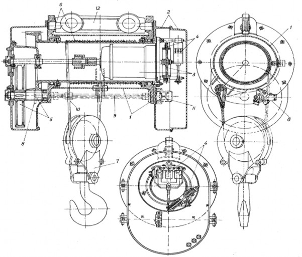 Hình 2 13 Cấu tạo pa lăng với động cơ đặt trong tang 1 tấm đỡ 2 khoang 7