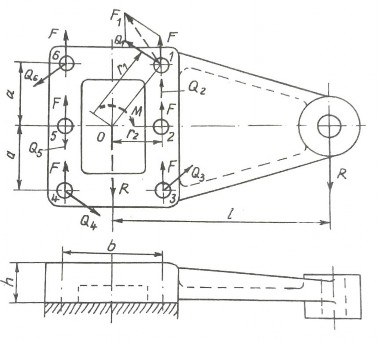 Hình 5 59 Mối ghép bu lông Biết R 20000N l 1050mm a 130mm b 500mm h 50mm 1