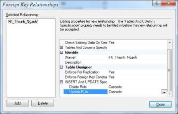Hình 3 31 Chọn chế độ Delete và Update Kết quả sau khi tạo được ràng buộc 1