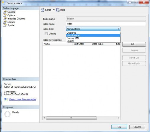 Hình 3 84 Chọn các thông số cho chỉ mục Bước 3 Chọn trường làm chỉ 2