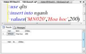 Hình 5 1 Kết quả thực hiện hành động Insert Ví dụ 2 Tạo Trigger 1