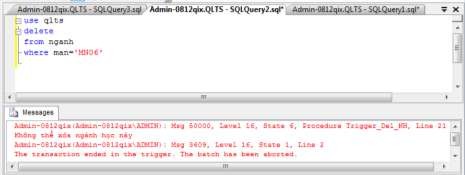 Trường hợp 3 Xóa được ngành học trong bảng ngành Ví dụ 2 Xây dựng trigger 2