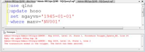 Trường hợp 2 Không thể cập nhật mã nhân viên Trường hợp 3 Không có nhân 7
