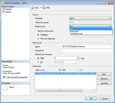 Hình 6 2 Loại sao lưu cơ sở dữ liệu Bước 3 Chọn thành phần backup trong mục 2