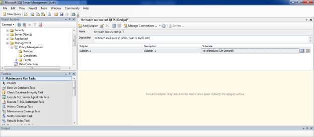 Hình 6 14 Khai báo cấu hình kế hoạch tạo bản sao Chọn mục Subplan 1 xuất 2