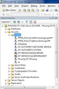 Hình 7 3 Tài khoản người sử dụng trong SQL Server 7 1 2 Chế độ xác thực bằng 10
