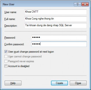 Hình 7 7 Nhập thông số cho tài khoản trong Windows Kết quả sau khi đã tạo tài 1
