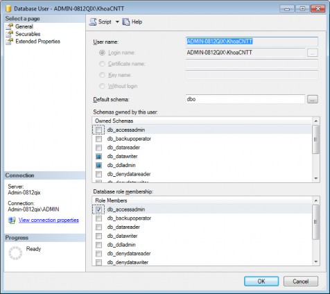 Hình 7 26 Gán quyền thao tác dữ liệu Bước 7 Chọn trang Status chọn Grant và 7