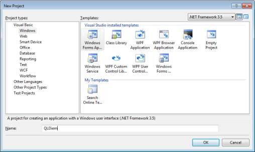 Hình 8 7 Cửa sổ tạo dự án Bước 2 Tạo và thiết kế Form Quản lý thông tin 2