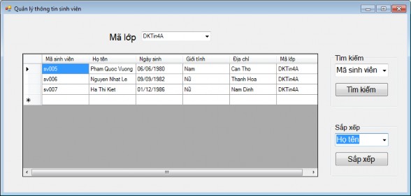 Hình 8 8 Form sắp xếp và tìm kiếm sinh viên Bước 1 Trong cửa sổ Solution 1