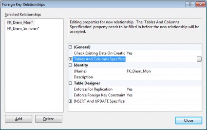 Hình 9 8 Xác định các thông số của khóa ngoại Bước 3 Chọn bảng và trường 3