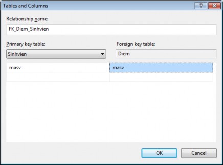 Hình 9 9 Chọn trường cho khóa chính khóa ngoại Bảng điểm với bảng học 4
