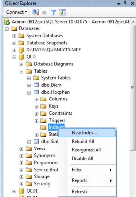 Hình 9 10 Tạo ràng buộc duy nhất Bước 2 Nhập tên ràng buộc tại mục Index 5