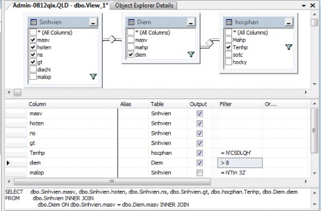 Hình 9 36 Thiết kế View ý 2 Bước 5 Lưu view 3 Đưa ra các thông tin học kì mã 11