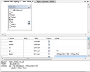 Hình 9 35 Thiết kế View ý 1 Bước 4 Lưu view Bước 5 Chạy View bằng cách chọn 9