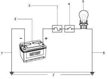 Hình 1 1 Cấu tạo chung của một sơ đồ mạch điện thân xe 1 6 Dây dẫn 2 Ắc 1