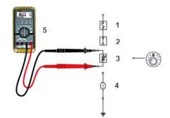 Hình 1 5 Sơ đồ kiểm tra điện trở 1 Cầu chì 2 Công tắc 3 Biến trở 4 5