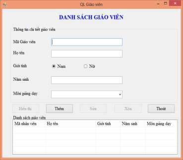 Hình 2 1 Form quản lý giáo viên tiểu học Yêu cầu Nhãn danh sách giáo viên 3
