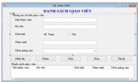 Kết Quả Thiết Kế Form Quản Lý Giáo Viên Tiểu Học