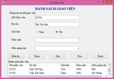 Hình 2 3 Kết quả chạy chương trình quản lý giáo viên tiểu học 2 1 3 Bài 2