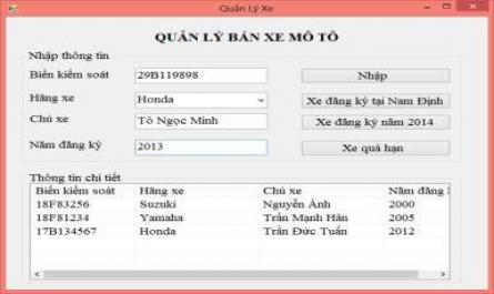 Kết Quả Chạy Chương Trình Quản Lý Bán Xe Mô Tô