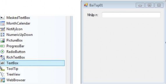 Hình 1 11 Kéo thả Textbox vào Form Trong cửa sổ Properties của textbox này đổi 6