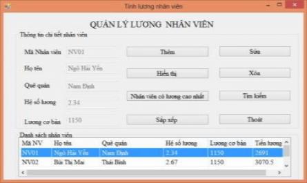 Kết Quả Chạy Chương Trình Quản Lý Lương Nhân Viên