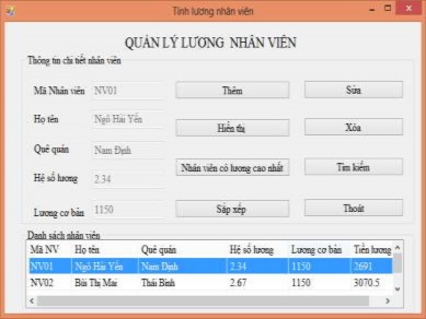 Hình 2 11 Kết quả chạy chương trình quản lý lương nhân viên 2 1 4 Bài tập 1