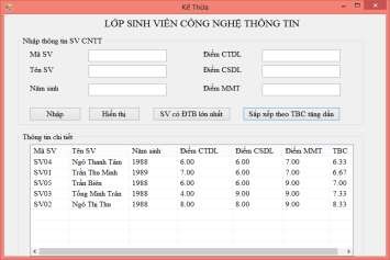 Hình 2 12 Form lớp sinh viên công nghệ thông tin 2 Lập trình thực hiện các công 2