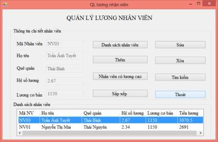 Hình 2 20 Kết quả chạy chương trình quản lý lương nhân viên Bài 3 Viết 1