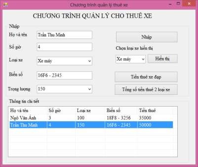 Hình 2 25 Quản lý thuê xe 2 Viết mã lệnh thực hiện các công việc sau Khai 3