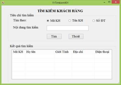 Hình 3 4 Form tìm kiếm thông tin khách hàng Yêu cầu Form xuất hiện chính giữa 4
