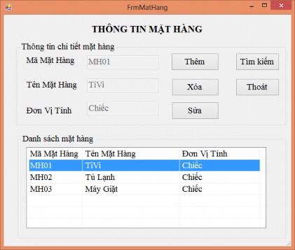 Hình 3 12 Kết quả chạy Form Thông tin mặt hàng Công việc 3 Thiết kế form 3