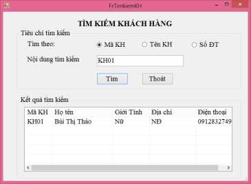 Hình 3 16 Kết quả chạy Form Tìm kiếm khách hàng b Form FrmTimkiemMH 1 Phân tích 2