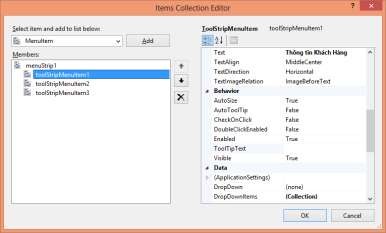 Hình 3 21 Cửa sổ Items Collection Editor Lựa chọn kiểu MenuItem từ danh sách Select 7