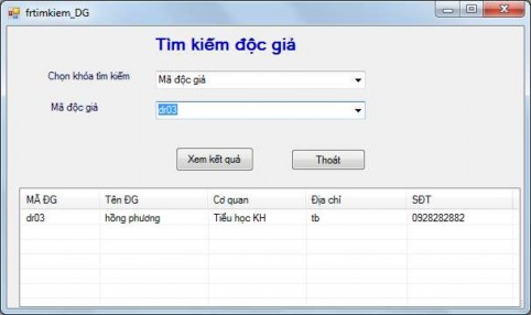Hình 3 33 Kết quả tìm kiếm theo mã độc giả Hình 3 34 b Form Tìm kiếm sách 1