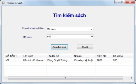 Hình 3 36 b Kết quả của form Fr timkiemSach tìm kiếm theo tên sách Hình 3 37 Công 4