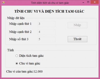 Hình 1 22 Kết quả chạy chương trình tính diện tích và chu vi tam giác Bài tập 2