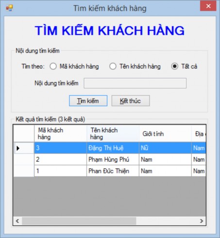 Hình 41 Form tìm kiếm thông tin khách hàng a Tạo form tìm kiếm khách hàng 1 1