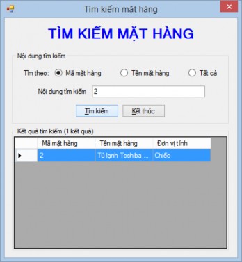 Hình 48 Kết quả tìm kiếm mặt hàng theo mã Hình 49 Kết quả tìm kiếm mặt 3
